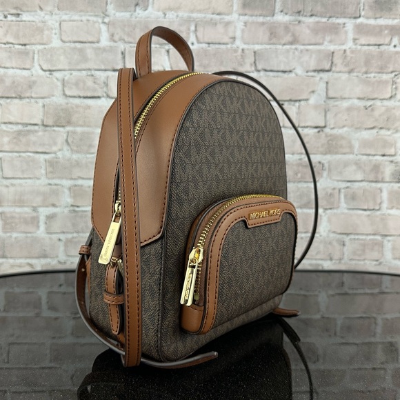 MICHAEL KORS JAYCEE XS BACKPACK MK SIGNATURE CONVERTIBLE SHOULDER BAG $398 Brown - Picture 2 of 8